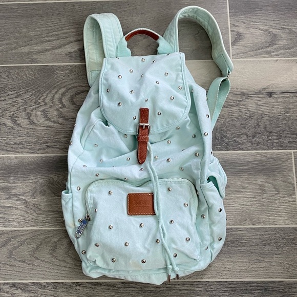 PINK Victoria's Secret Handbags - Victoria’s Secret PINK Mint Green/Blue Studded Backpack